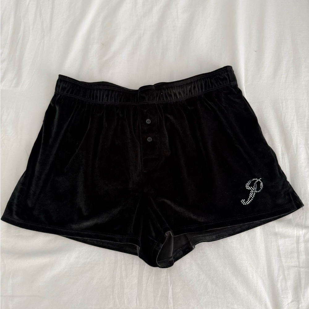 PINK Victoria's Secret Black Velvet High Waist Shorts